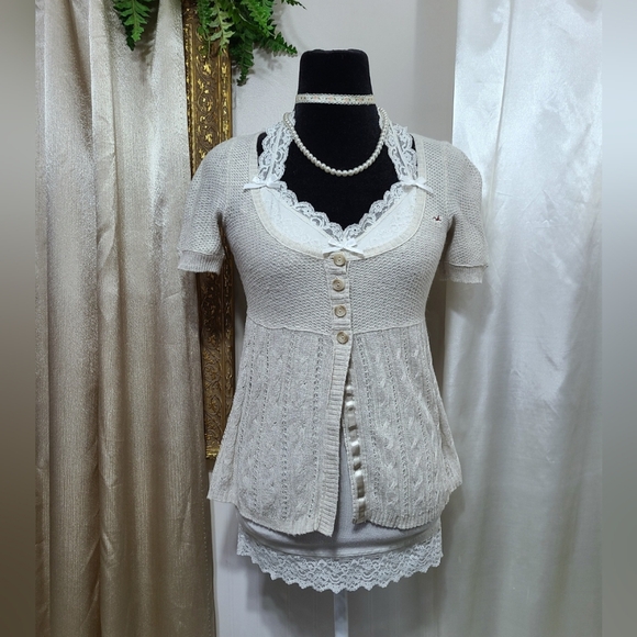 ♡ Y2K ♡ Hollister Cableknit Angora Rabbit Hair Empire...